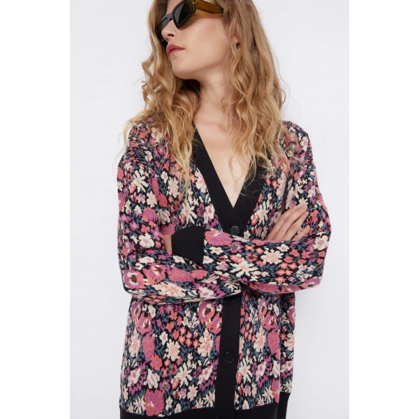 Retro Flowers Jacquard Knitted Cardigan Nham415373