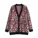 Retro Flowers Jacquard Knitted Cardigan Nham415373