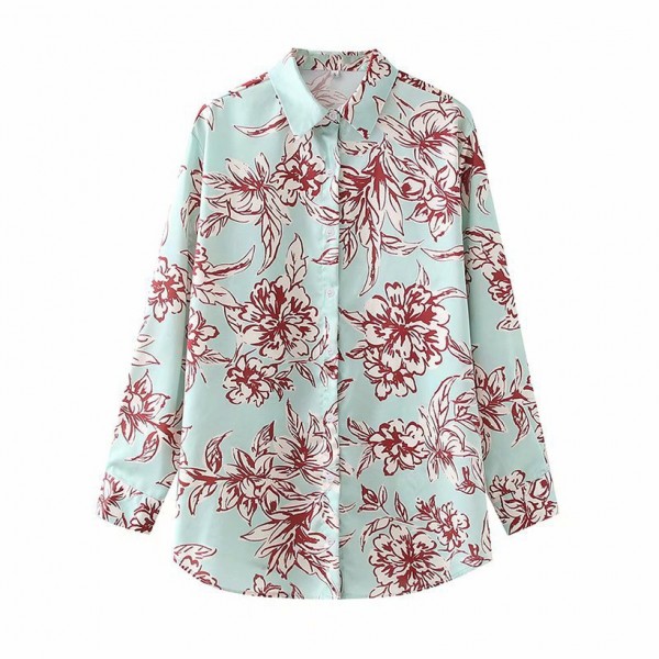 Flower Printing Loose Singlebreasted Shirt Nham415392