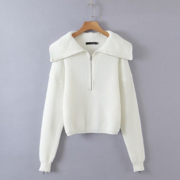 Simple Solid Color Zipper Pullover Knit Sweater Nham415393