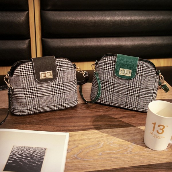 New Korean Woolen Cloth Plaid Shell Contrast Color Shoulder Bag Nhasb412512