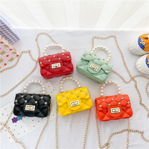 Fashion Pearl Chain Mini Square Rhinestone Jelly Shoulder Bag Nhav412397