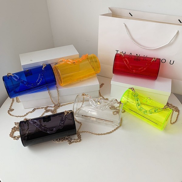 Fashion Creative Acrylic Transparent Cylinder Chain Messenger Bag Nhav412398