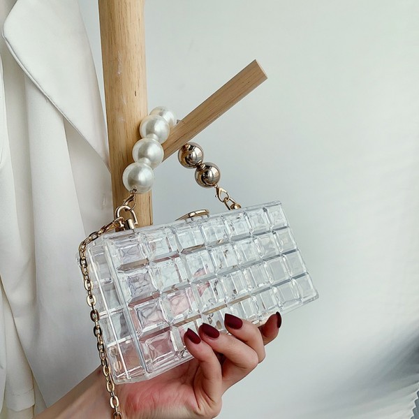 Fashion Transparent Pearl Chain Single Shoulder Acrylic Bag Nhav412426