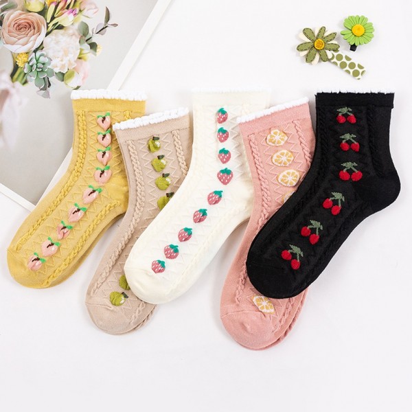 Korean Threedimensional Lace Fruit Tube Cotton Socks  Nhbf415210