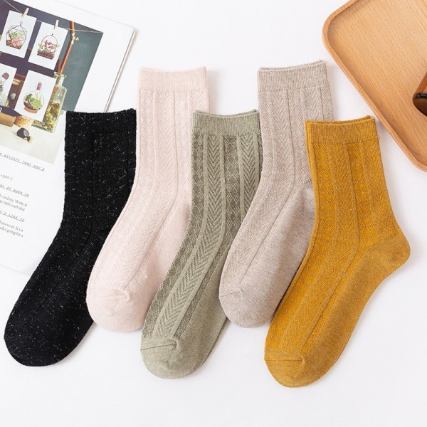 New Style Medium Tube Solid Color Lamb Wool Socks  Nhbf415217