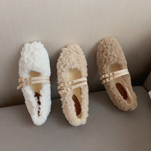 Winter Flatbottomed Lamb Hair Plus Velvet Shoes Nhca415438