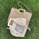 New Wooden Handle Portable Woven Straw Bag  Nhgo409568