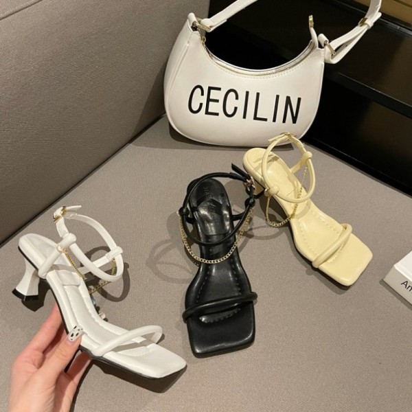 Solid Color Soft Leather One Word Belt Sandals Nhhu401694