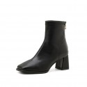 Solid Color Square Toe Thick Heel Zipper Short Boots Nhhu401698