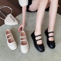 Double Buckle Belt Round Toe Flat Leather Shoes Nhhu401699