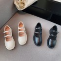 Double Buckle Belt Round Toe Flat Leather Shoes Nhhu401699