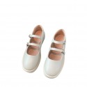 Double Buckle Belt Round Toe Flat Leather Shoes Nhhu401699