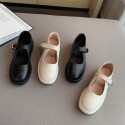 Solid Color Soft Leather Flat Heel Buckle Leather Shoes Nhhu401701