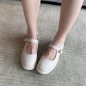 Solid Color Soft Leather Flat Heel Buckle Leather Shoes Nhhu401701