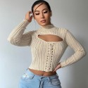 Longsleeved Offnavel Laceup Knitted Top  Nhis413022