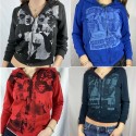 Portrait Print Hooded Zipper Sweater  Nhis413035