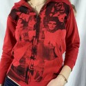 Portrait Print Hooded Zipper Sweater  Nhis413035