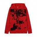 Portrait Print Hooded Zipper Sweater  Nhis413035