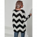 Round Neck Corrugated Black White Longsleeved Top  Nhis413041