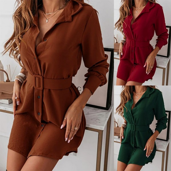 Solid Color Longsleeved Button Dress  Nhis413159