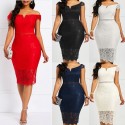 Solid Color Shortsleeved Vneck Strapless Lace Dress  Nhis413173