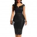 Solid Color Shortsleeved Vneck Strapless Lace Dress  Nhis413173