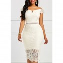 Solid Color Shortsleeved Vneck Strapless Lace Dress  Nhis413173