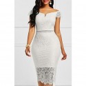 Solid Color Shortsleeved Vneck Strapless Lace Dress  Nhis413173