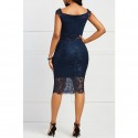 Solid Color Shortsleeved Vneck Strapless Lace Dress  Nhis413173