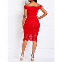 Solid Color Shortsleeved Vneck Strapless Lace Dress  Nhis413173