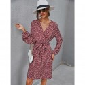 Floral Vneck Longsleeved Laceup Dress  Nhis413189