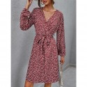 Floral Vneck Longsleeved Laceup Dress  Nhis413189