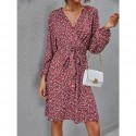 Floral Vneck Longsleeved Laceup Dress  Nhis413189