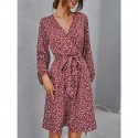 Floral Vneck Longsleeved Laceup Dress  Nhis413189