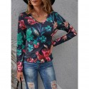 Round Neck Color Flower Print Longsleeved Top  Nhis413195