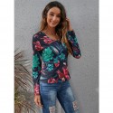 Round Neck Color Flower Print Longsleeved Top  Nhis413195