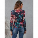 Round Neck Color Flower Print Longsleeved Top  Nhis413195