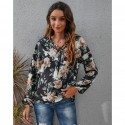 Flower Printed Laceup Longsleeved Top  Nhis413196