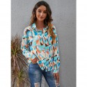 Hit Color Geometric Printed Longsleeved Shirt  Nhis413197