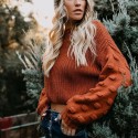 Retro Solid Color Round Neck Longsleeved Knitted Sweater Nhis414747