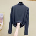 Simple Solid Color Half High Neck Long Sleeve Tshirt Top Nhis414749