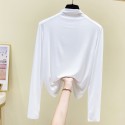 Simple Solid Color Half High Neck Long Sleeve Tshirt Top Nhis414749