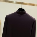 Simple Solid Color Half High Neck Long Sleeve Tshirt Top Nhis414749