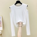 Simple Solid Color Strapless Longsleeved Top Tshirt Nhis414750