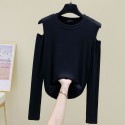 Simple Solid Color Strapless Longsleeved Top Tshirt Nhis414750