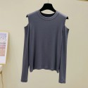 Simple Solid Color Strapless Longsleeved Top Tshirt Nhis414750