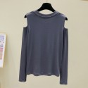 Simple Solid Color Strapless Longsleeved Top Tshirt Nhis414750