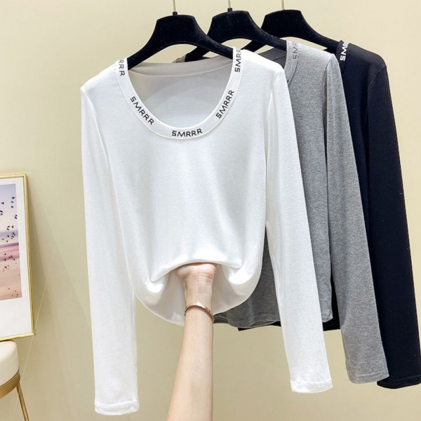 Simple Round Neck Thread Long Sleeve Tshirt Nhis414751