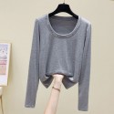 Simple Round Neck Thread Long Sleeve Tshirt Nhis414751